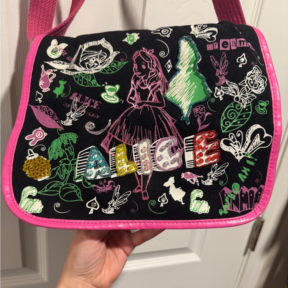 Alice in Wonderland Black and Pink Messenger Bag